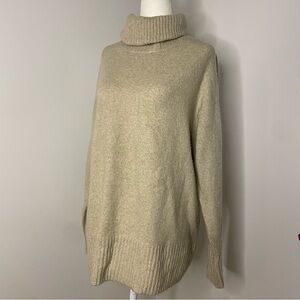 Saks Fifth Avenue Oversized Soft Knit Turtleneck Sweater Tan/Cream XS
